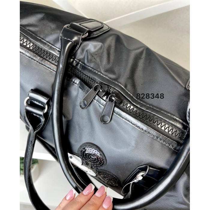 Сумка спорт дорожная комбинированная текстиль и экокожа Черная