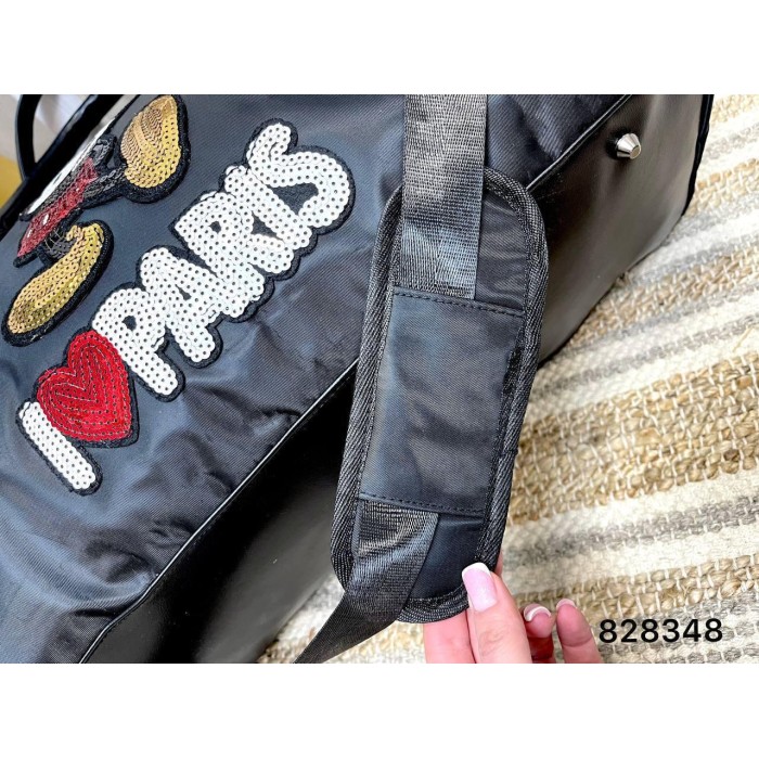 Сумка спорт дорожная комбинированная текстиль и экокожа Черная