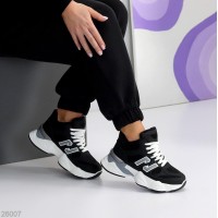 Кросівки жіночи еко-шкіра/еко-замша чорні на 36р.