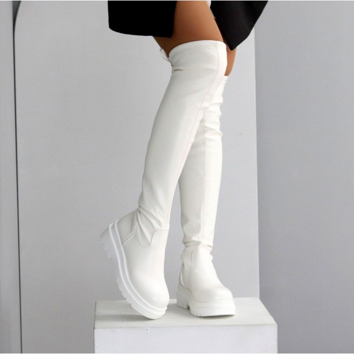 Ботфорти жіночі еко-шкіра колір-білий єврозима на 35.5,36,40р