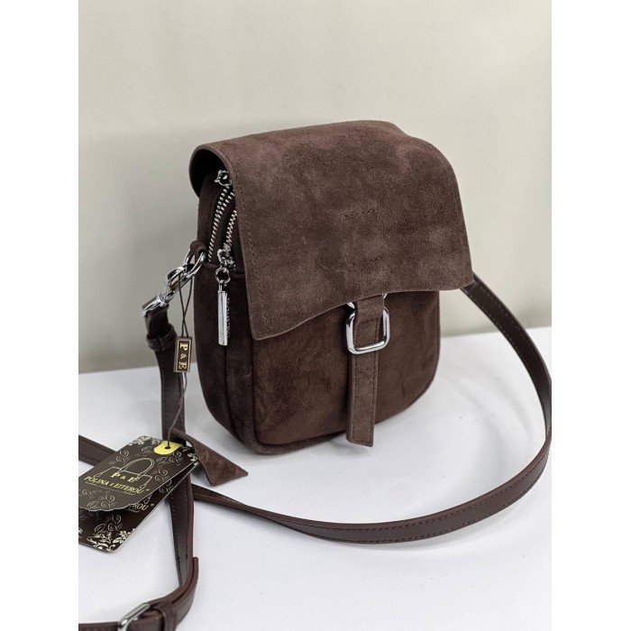 Сумка жіноча натуральна замша/шкіра колір: Беж, Шоколад Шоколад