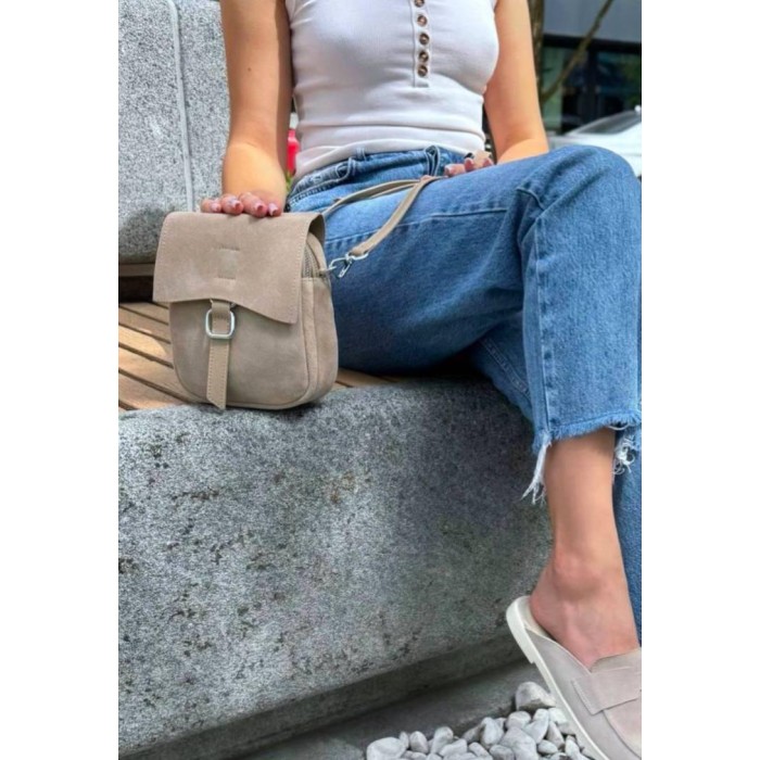 Сумка жіноча натуральна замша/шкіра колір: Беж