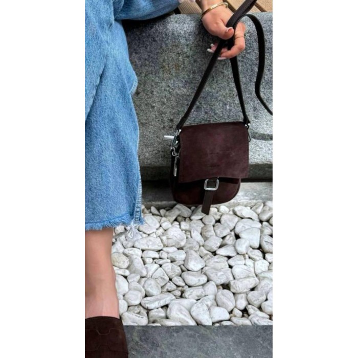 Сумка жіноча натуральна замша/шкіра колір: Беж, Шоколад Шоколад