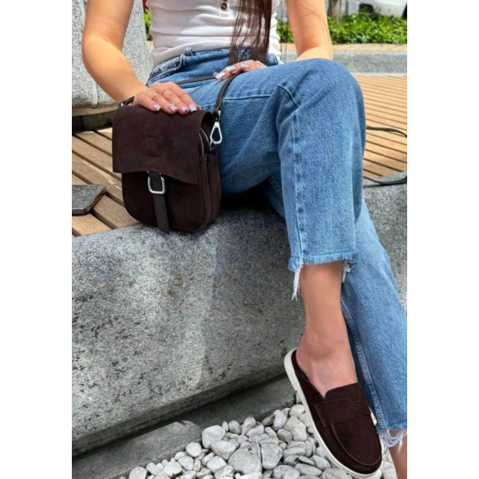 Сумка жіноча натуральна замша/шкіра колір: Беж, Шоколад Шоколад