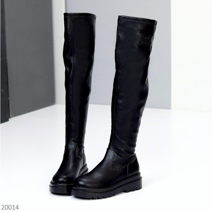 Ботфорти жіночі єко-шкіра чорні єврозима на 35.5р