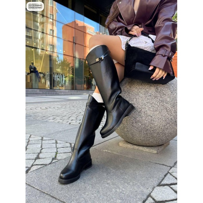 Чоботи жіночі труби натуральна шкіра чорні 36р