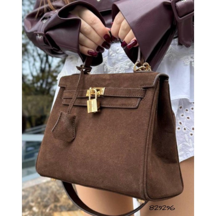 Сумка жіноча натуральна замша/шкіра колір: Чорний, Шоколад