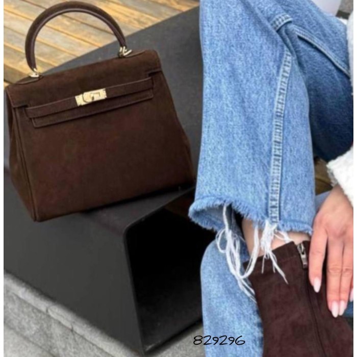 Сумка жіноча натуральна замша/шкіра колір: Чорний, Шоколад