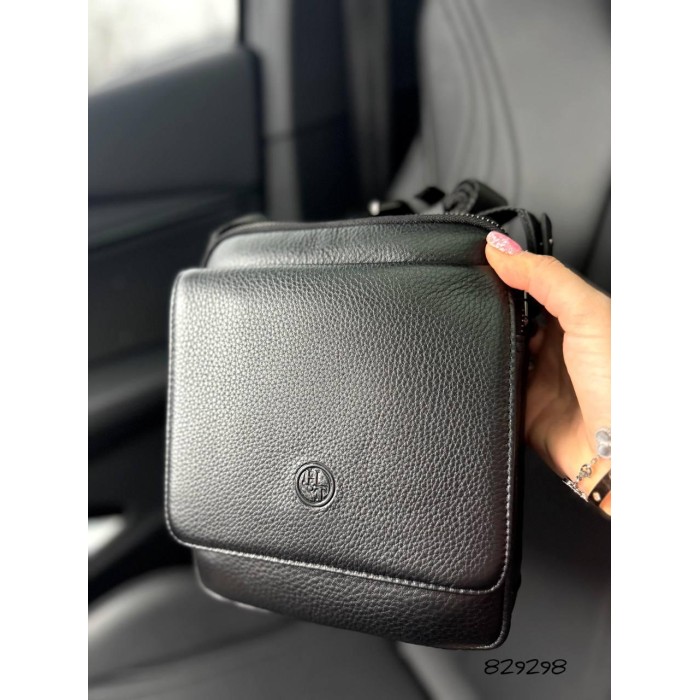 Сумка чоловіча Кросбоді 3 відділення натуральна шкіра Чорна