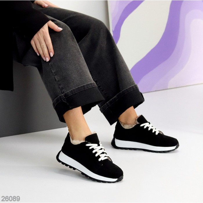 Кросівки жіночі натуральна замша чорні зима 36р