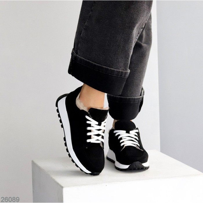 Кросівки жіночі натуральна замша чорні зима 36р