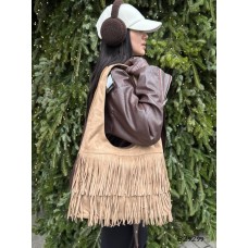 Сумка жіноча мішечок бахрома комбінована колір: Бежева,Чорна