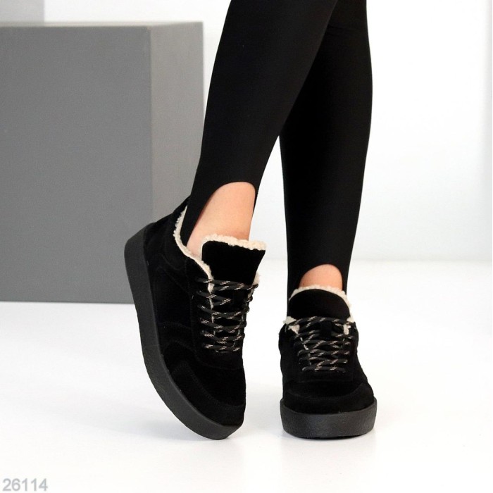 Кросівки жіночі натуральна замша чорні зима 36р