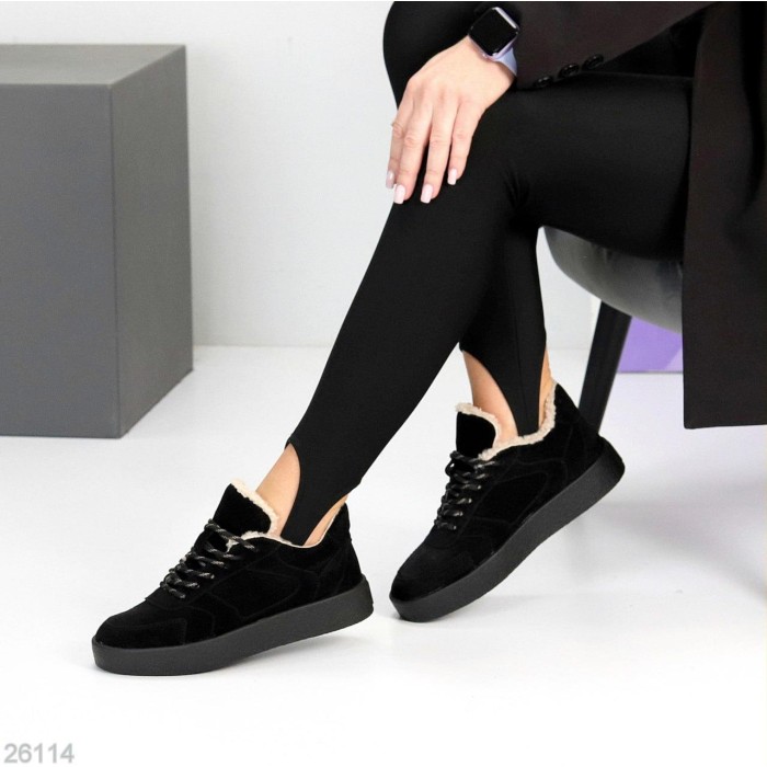 Кросівки жіночі натуральна замша чорні зима 36р