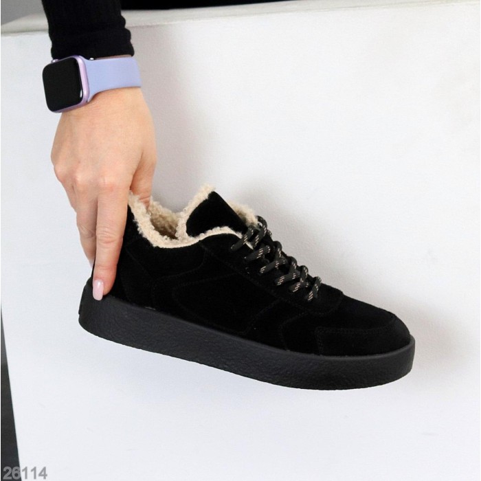 Кросівки жіночі натуральна замша чорні зима 36р