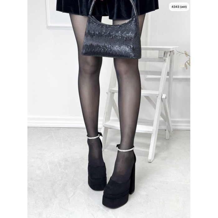 Туфлі жіночі на стійкому підборі еко-замша колір чорний 39,40р