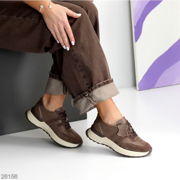 Універсальні жіночі кросівки натуральна шкіра + замша колір Мокко