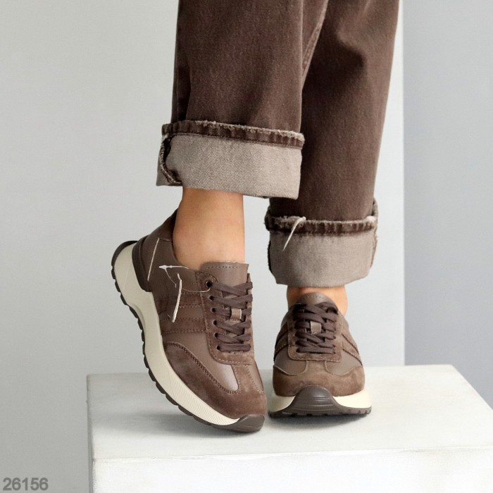 Універсальні жіночі кросівки натуральна шкіра + замша колір Мокко