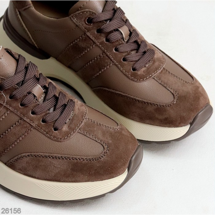 Універсальні жіночі кросівки натуральна шкіра + замша колір Мокко