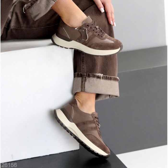 Універсальні жіночі кросівки натуральна шкіра + замша колір Мокко