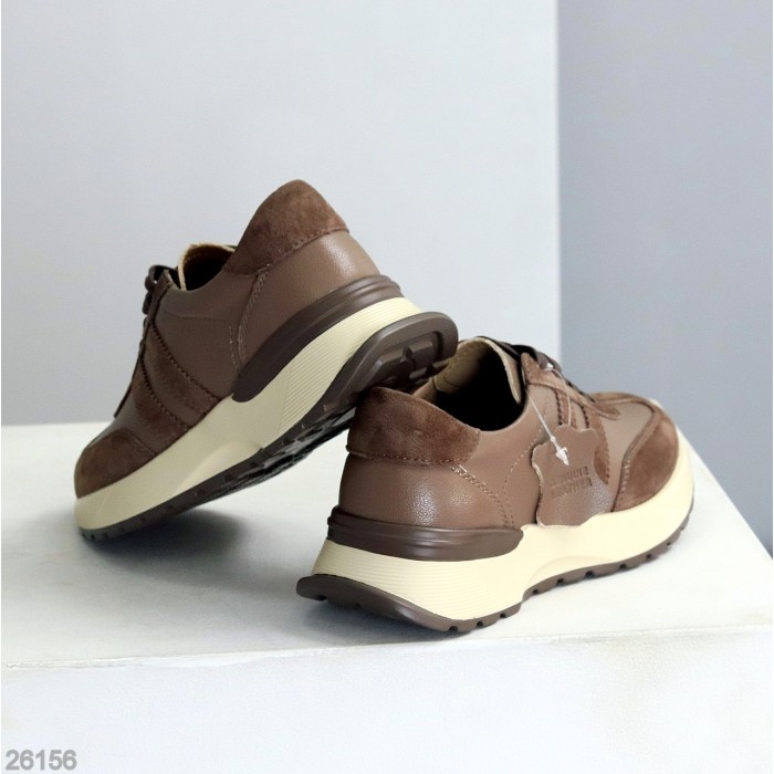 Універсальні жіночі кросівки натуральна шкіра + замша колір Мокко