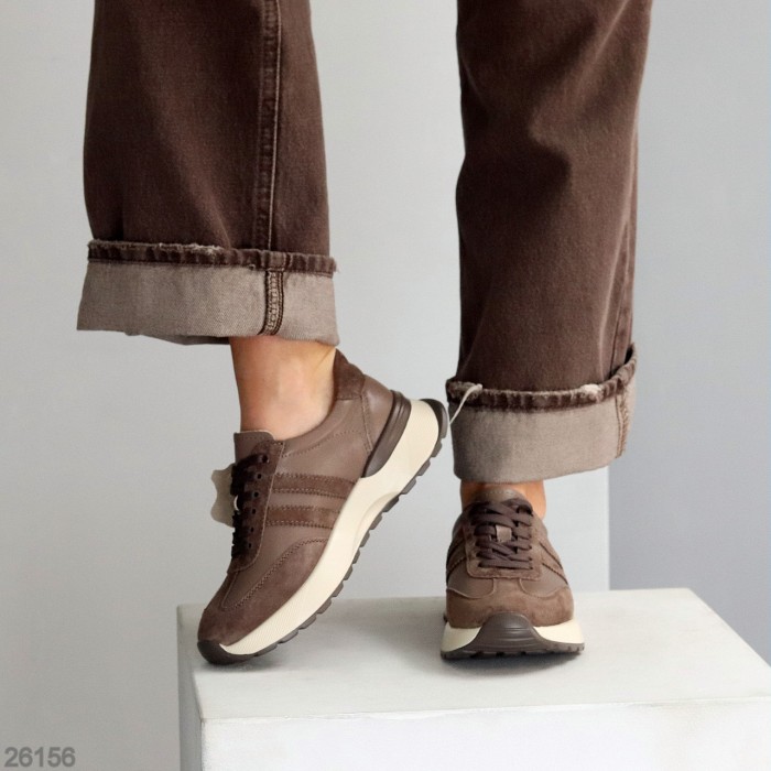 Універсальні жіночі кросівки натуральна шкіра + замша колір Мокко