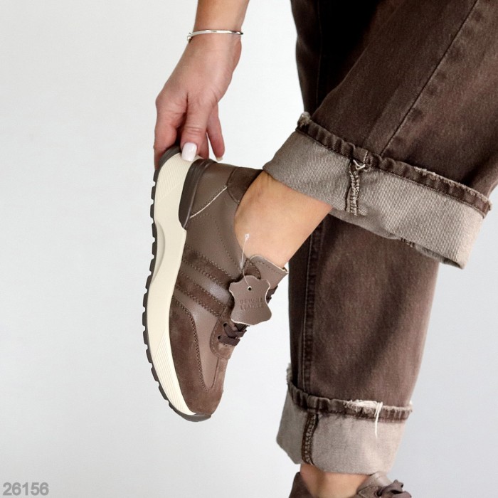 Універсальні жіночі кросівки натуральна шкіра + замша колір Мокко