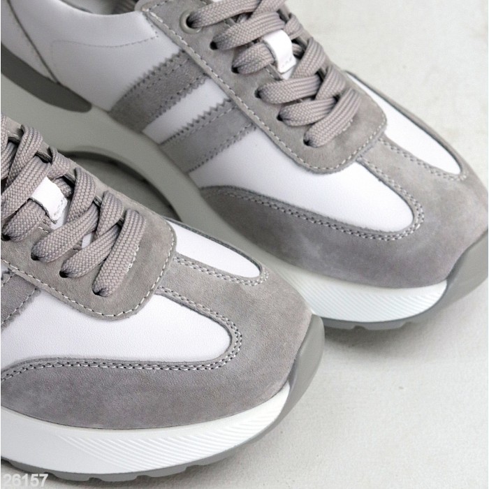 Універсальні білі сірі кросівки натуральна шкіра + замша 38