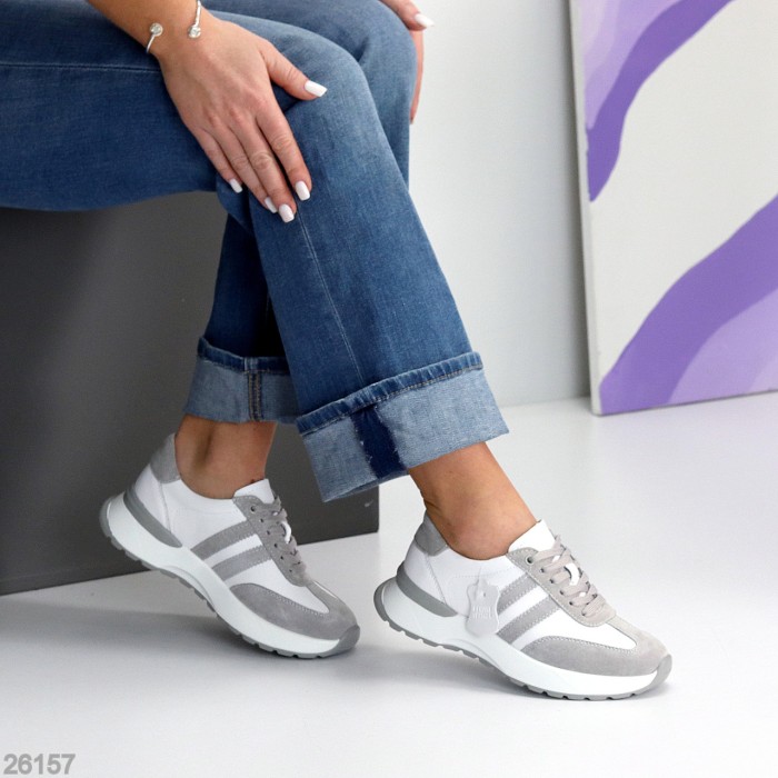 Універсальні білі сірі кросівки натуральна шкіра + замша