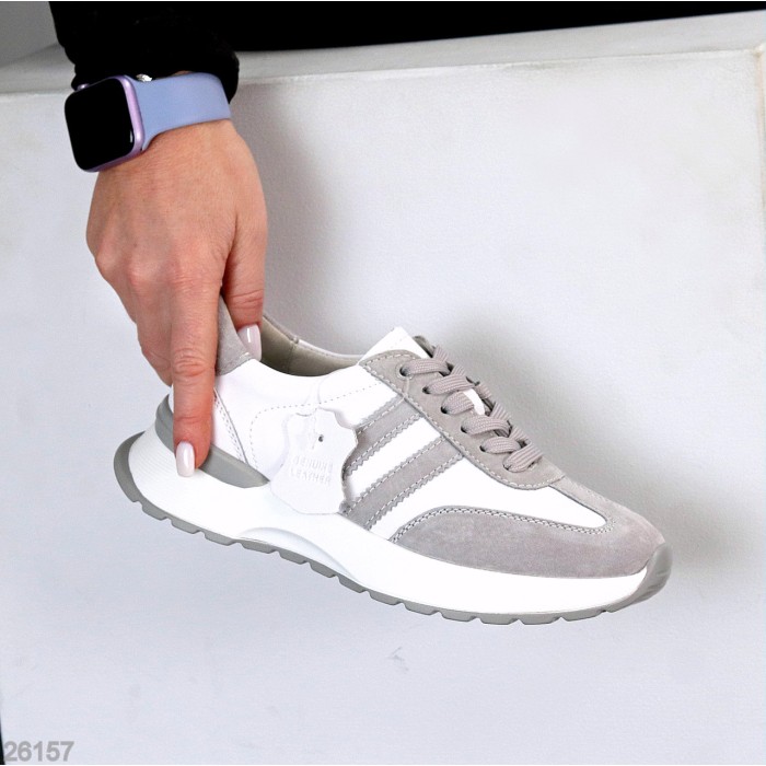 Універсальні білі сірі кросівки натуральна шкіра + замша