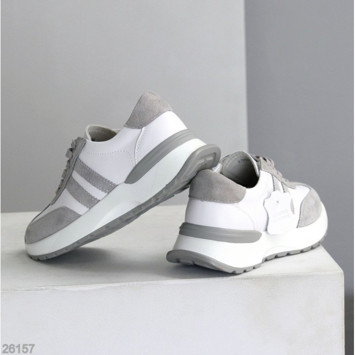 Універсальні білі сірі кросівки натуральна шкіра + замша