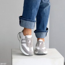 Універсальні білі сірі кросівки натуральна шкіра + замша