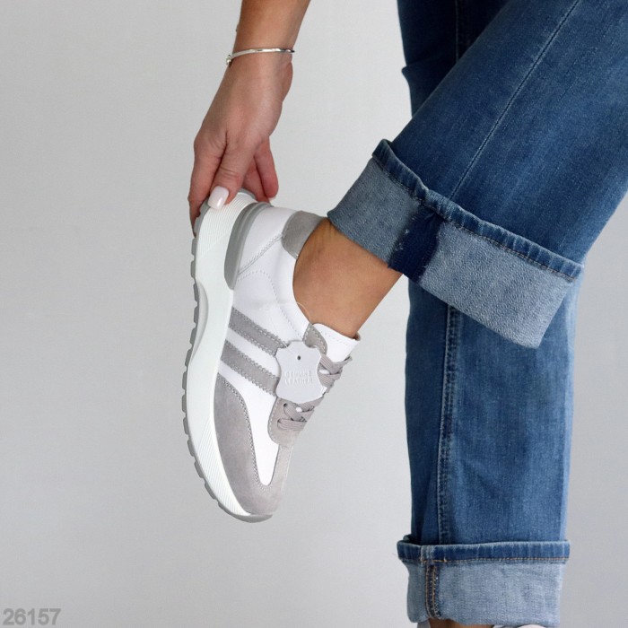 Універсальні білі сірі кросівки натуральна шкіра + замша