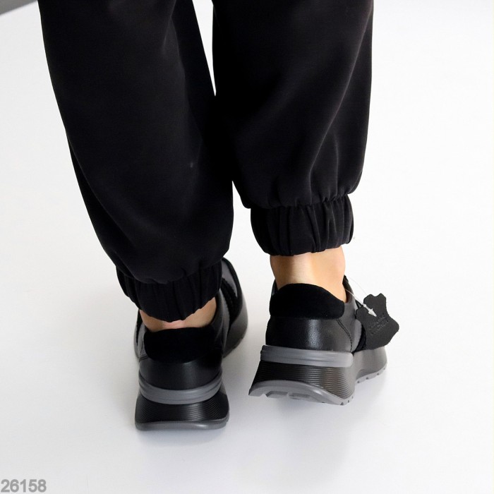 Універсальні чорні кросівки натуральна шкіра + замша