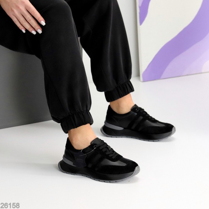 Універсальні чорні кросівки натуральна шкіра + замша