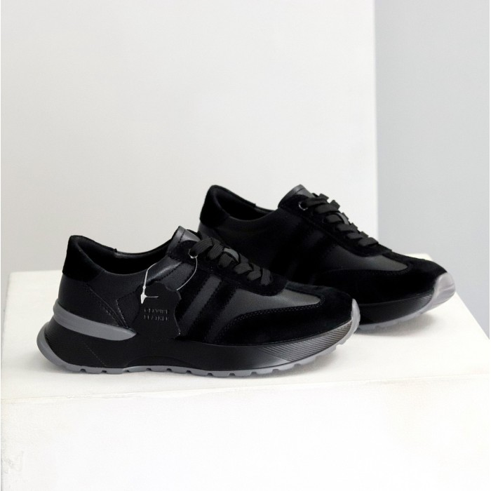 Універсальні чорні кросівки натуральна шкіра + замша