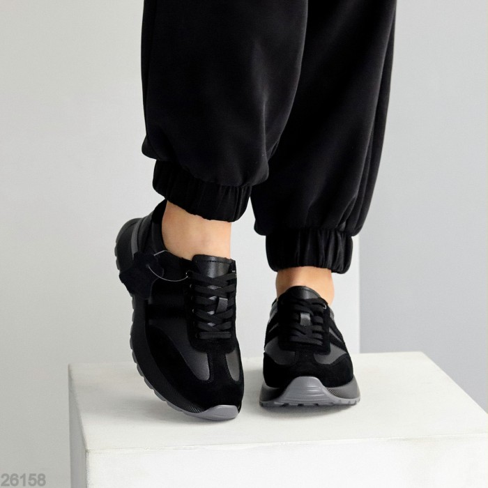 Універсальні чорні кросівки натуральна шкіра + замша