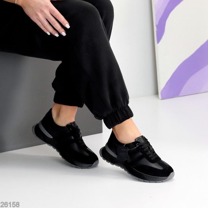 Універсальні чорні кросівки натуральна шкіра + замша