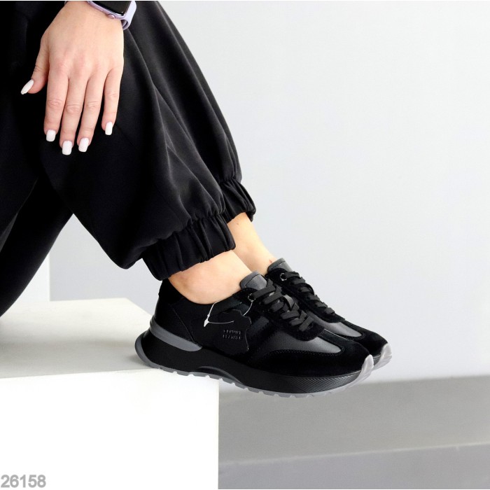 Універсальні чорні кросівки натуральна шкіра + замша