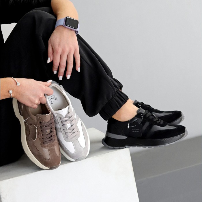 Універсальні чорні кросівки натуральна шкіра + замша