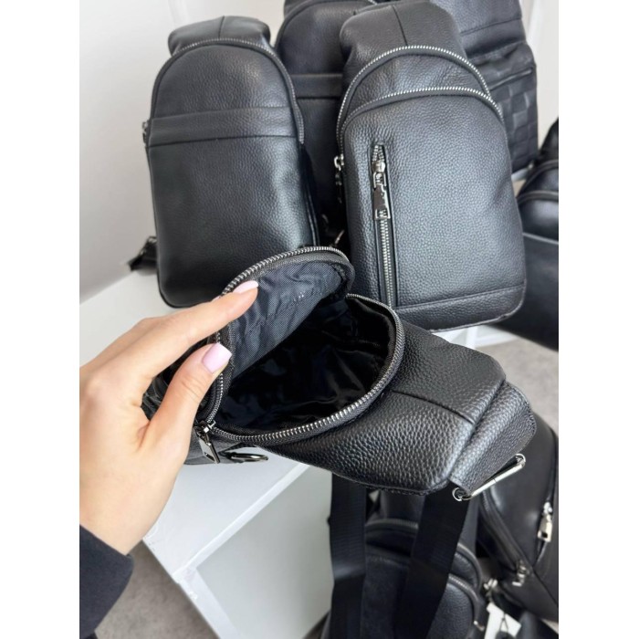 Сумка чоловіча кросбоді натуральна шкіра Чорна