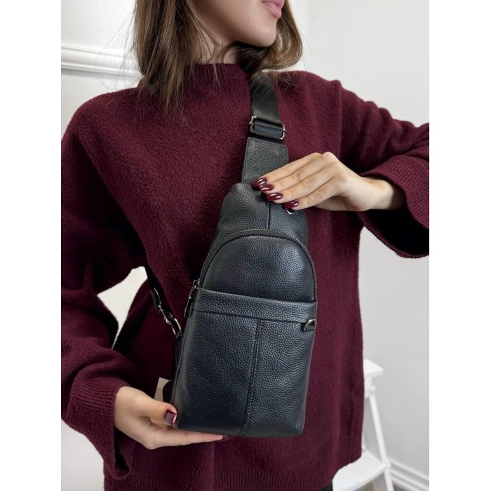 Сумка чоловіча кросбоді натуральна шкіра Чорна