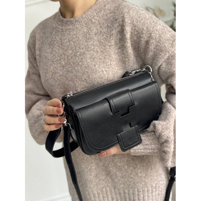 Сумка жіноча 3 відділення з натуральної шкіра колір: Чорна, Малина, Беж, Поморанчевий