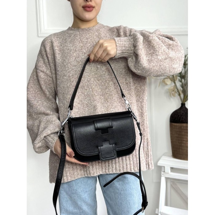 Сумка жіноча 3 відділення з натуральної шкіра колір: Чорна, Малина, Беж, Поморанчевий