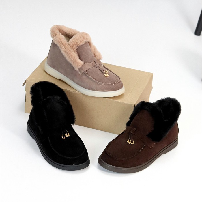 Стильні замшеві лофери утеплені колір Шоколад з опушкою 40р