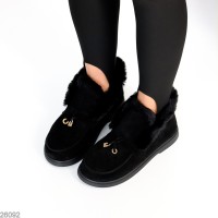 Стильні утеплені замшеві чорні лофери з опушкою 36р