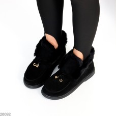 Стильні утеплені замшеві чорні лофери з опушкою 36р