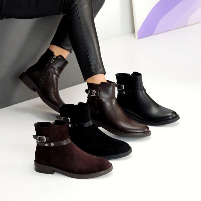 Классические повседневные замшевые ботинки цвет Шоколад на флисе низкий ход