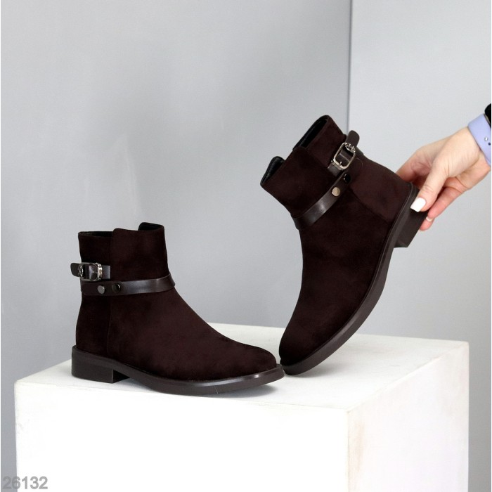 Классические повседневные замшевые ботинки цвет Шоколад на флисе низкий ход 40