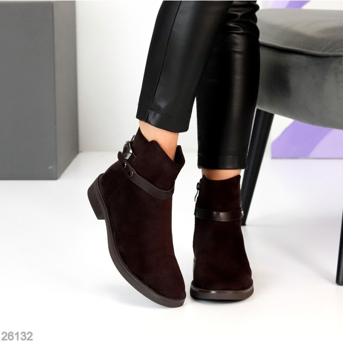 Классические повседневные замшевые ботинки цвет Шоколад на флисе низкий ход